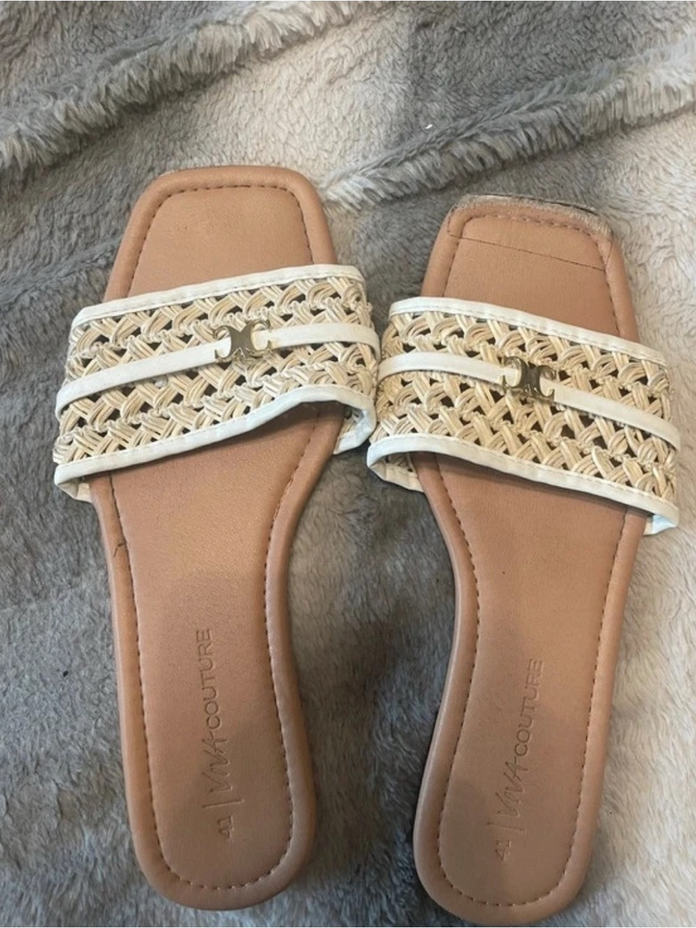 Vince Camuto Cream Woven Slide Sandals